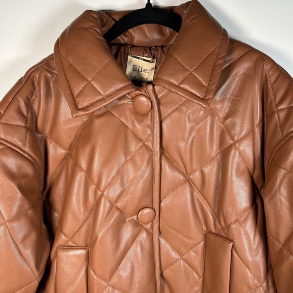 NWT ELIE TAHARI Faux Leather Button Front‎ Quilted Boxy Jacket Pockets LARGE - Picture 5 of 16
